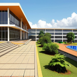 **

Prompt: "A modern university campus in Rwanda, showcasing new buildings with state-of-the-art labs and lecture halls. Students are actively engaged in studying and using computers, with a focus on science and technology. The atmosphere is bright and optimistic, symbolizing the growth of higher education."

**