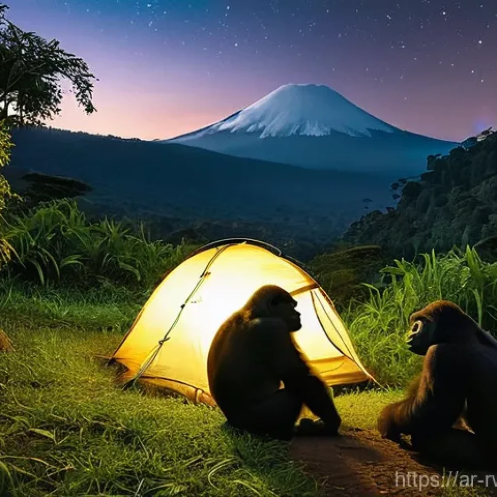르완다에서의 에코 캠핑 장소 - **Volcanoes National Park: Mountain Gorilla Encounter & Starlit Camp**
An awe-inspiring image ca...