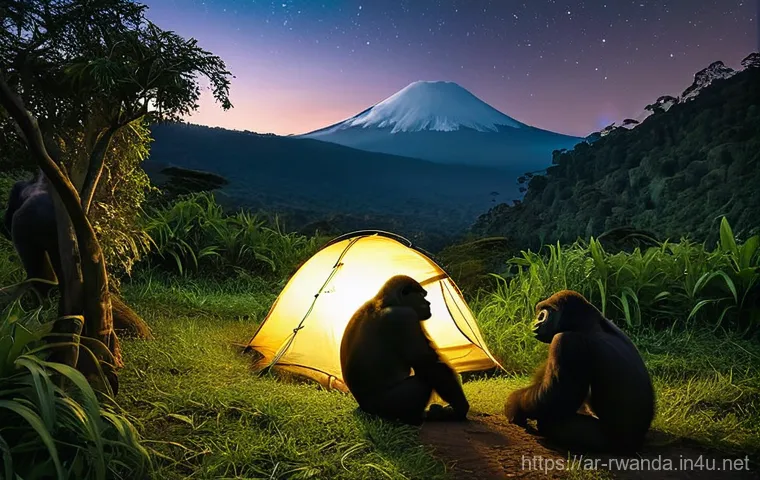르완다에서의 에코 캠핑 장소 - **Volcanoes National Park: Mountain Gorilla Encounter & Starlit Camp**
An awe-inspiring image ca...
