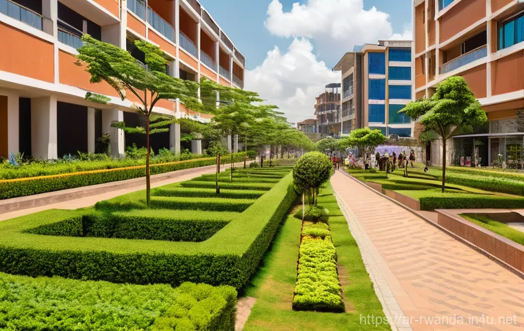 르완다의 도시별 특성 - **Prompt 1: Kigali - Modern Urban Greenery and Community Spirit**
"A wide-angle shot of a meticu...
