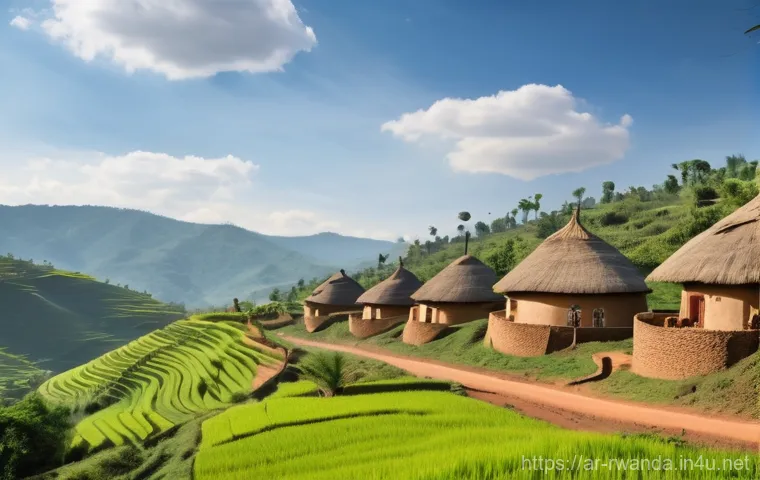 르완다의 전통 건축 기법 - Prompt 1: Traditional Rwandan Village Exterior** 르완다의 전통 건축 기법 - Prompt 1: Traditional Rwandan Village Exterior**