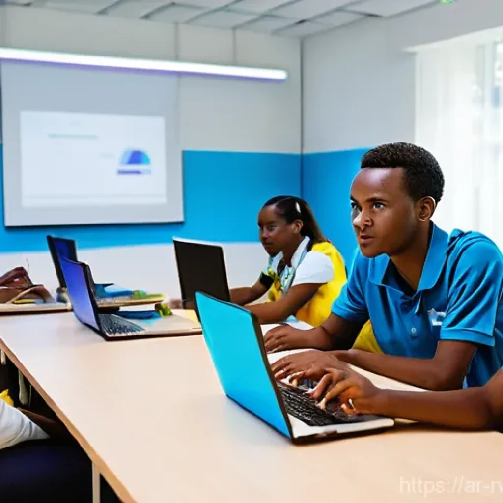 르완다의 고등 교육 시스템 - **Prompt:** A vibrant, futuristic university campus in Rwanda, showcasing state-of-the-art technolog...