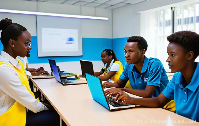 르완다의 고등 교육 시스템 - **Prompt:** A vibrant, futuristic university campus in Rwanda, showcasing state-of-the-art technolog...