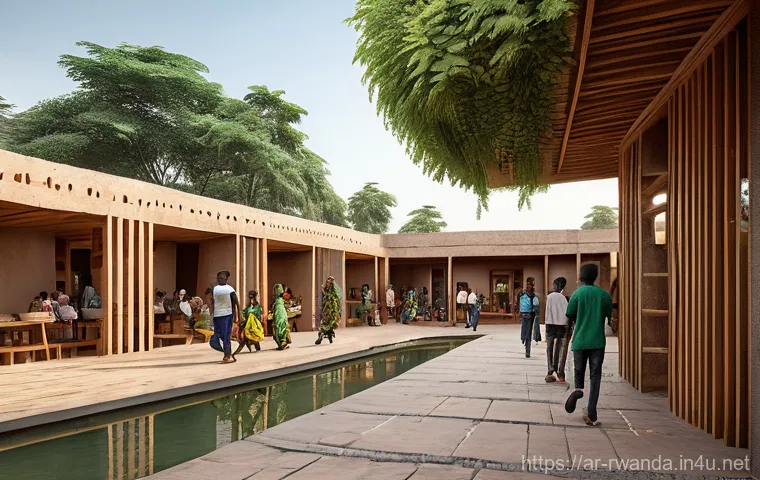 르완다의 주요 건축 양식 - "A breathtaking panoramic view of a futuristic, green, and smart city in Rwanda, reminiscent of Kiga...