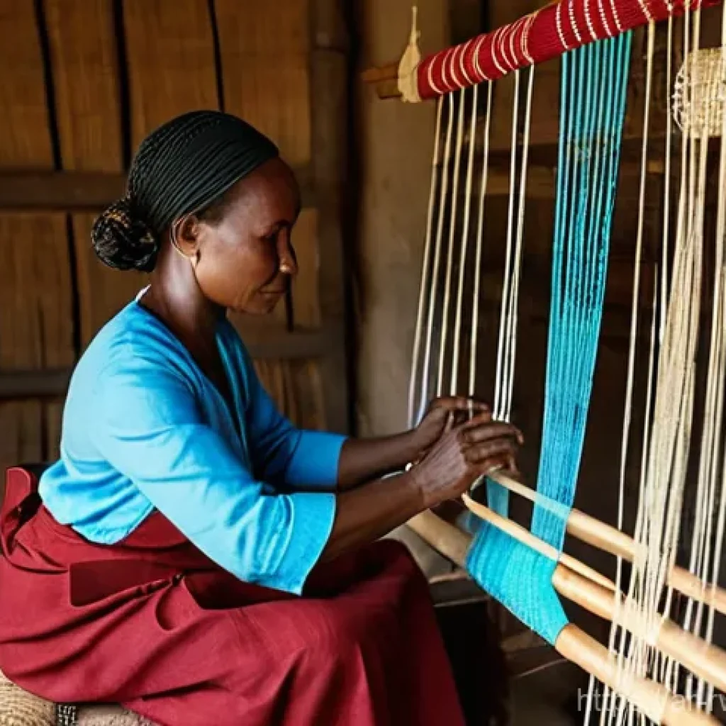 르완다 전통 직물 디자인 갤러리 - **Prompt 1: The Rwandan Artisan's Craft**
    "A Rwandan woman artisan, mid-shot, gracefully seated ...