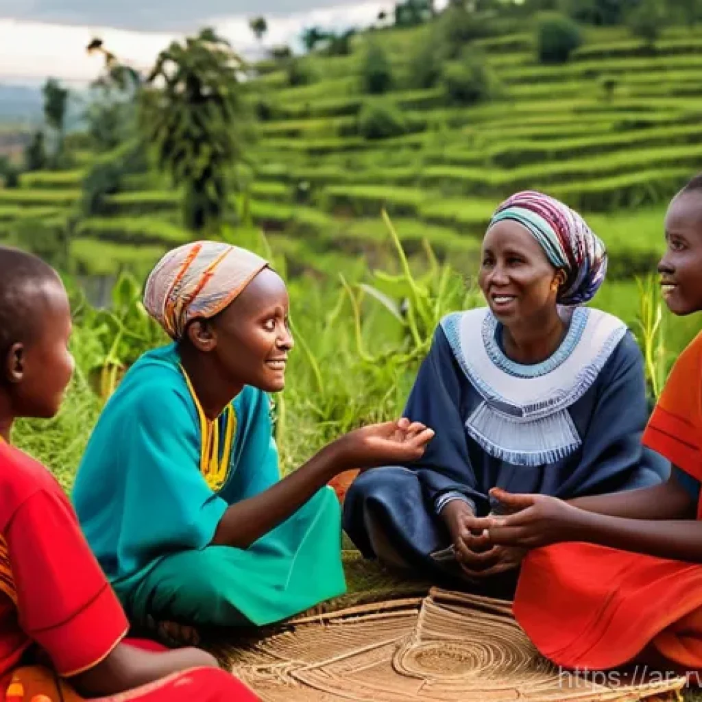 르완다의 문학과 시 - **"Wisdom by the Fire: Rwandan Oral Traditions"**
A group of diverse Rwandan children and young ...