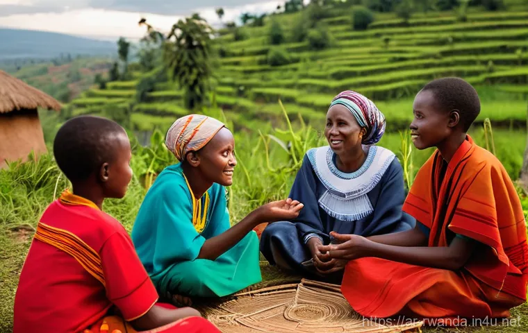 르완다의 문학과 시 - **"Wisdom by the Fire: Rwandan Oral Traditions"**
    A group of diverse Rwandan children and young ...