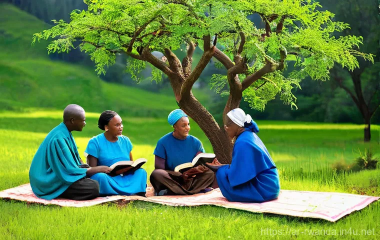 르완다의 문학과 시 - **"Wisdom by the Fire: Rwandan Oral Traditions"**
    A group of diverse Rwandan children and young ...