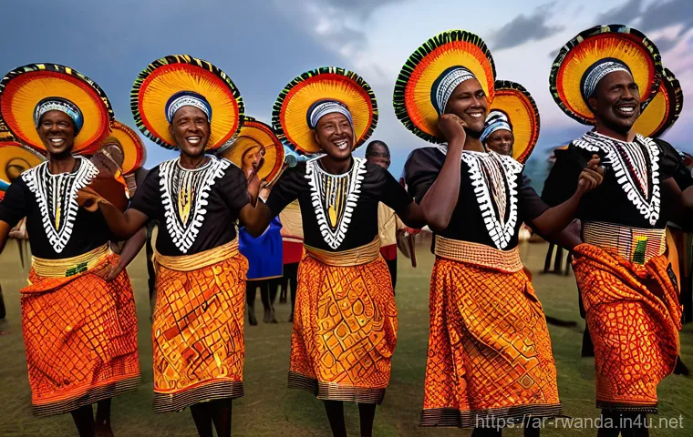 르완다 민속 음악 축제 - **A Vibrant Rwandan Music and Dance Festival:**
Capture a lively Rwandan festival scene at sunse...