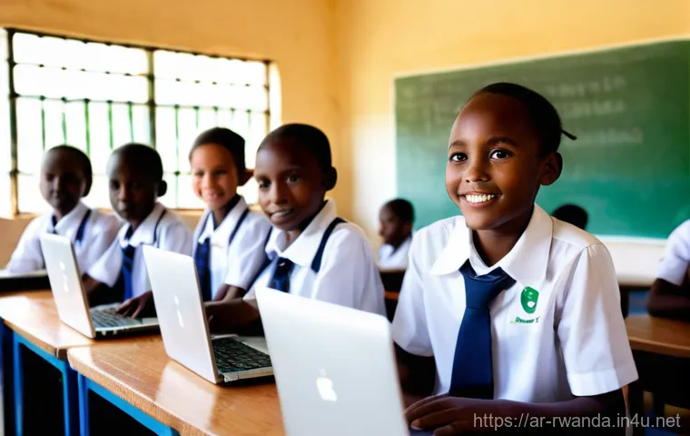 르완다의 인터넷 환경 - **Prompt 1: Empowering Education Through Technology**
"A group of diverse Rwandan school childre...