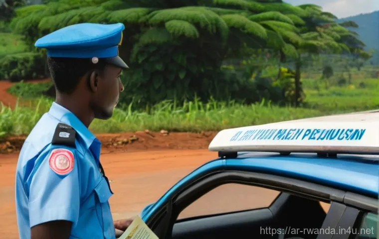 르완다에서의 교통 위반 벌금 - **Prompt:** A diverse family inside a clean, modern car on a scenic Rwandan road during the day. The...