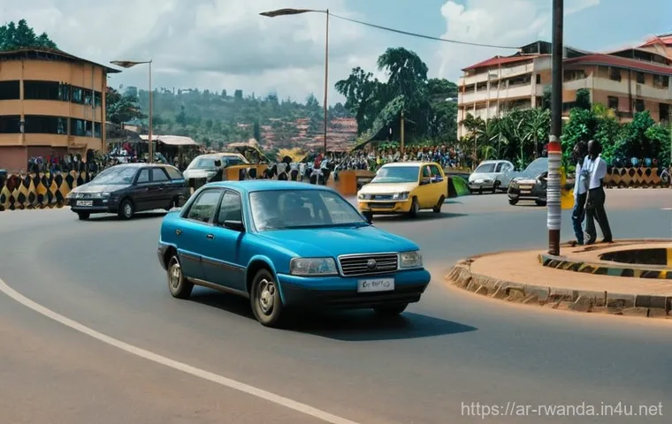 르완다에서의 교통 위반 벌금 - **Prompt:** A respectful interaction at a police checkpoint on a well-maintained Rwandan road during...
