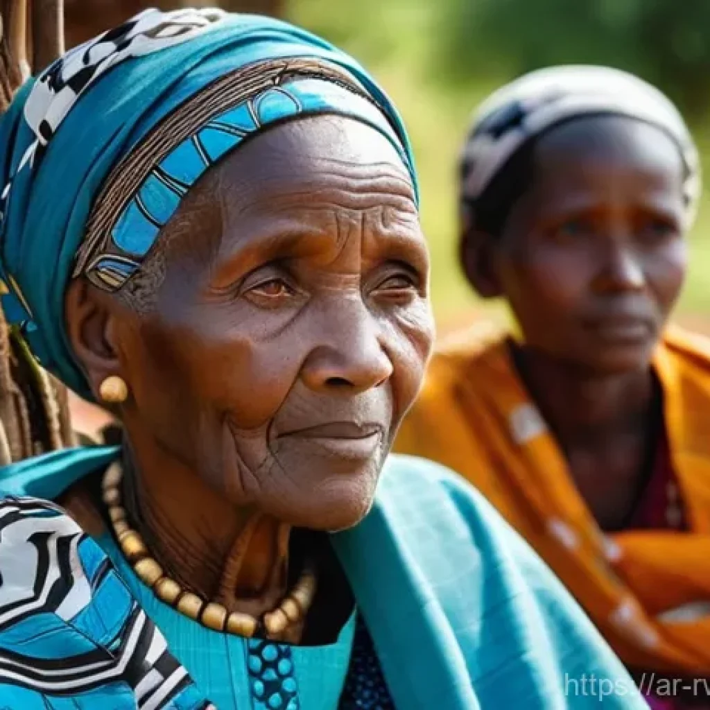 르완다 민속 문화 체험 프로그램 - **Prompt:** A serene and captivating close-up of an elderly Rwandan woman, her face etched with wisd...