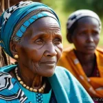 르완다 민속 문화 체험 프로그램 - **Prompt:** A serene and captivating close-up of an elderly Rwandan woman, her face etched with wisd...