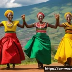 르완다 민속 춤의 건강 효과 - **Prompt 1: Rhythmic Heartbeat of Rwanda**
    "A vibrant and energetic scene featuring three tradit...