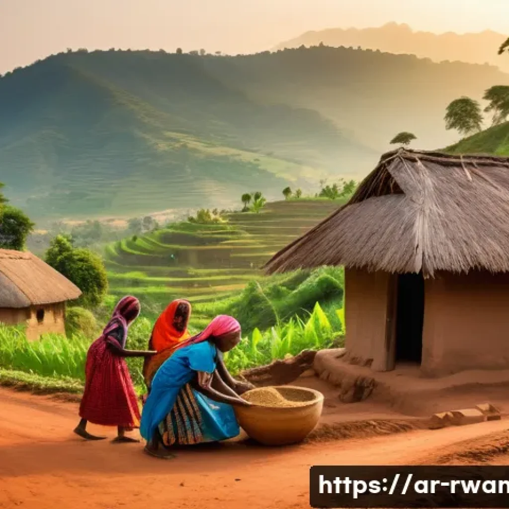 르완다 민속 마을 체험 - **Prompt 1: A Glimpse into Rwandan Village Life**
"A vibrant, realistic wide-angle shot of a tra...