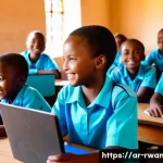 르완다의 주요 교육 프로그램 - "A vibrant, modern classroom in Rwanda, filled with enthusiastic primary school children, both boys ...