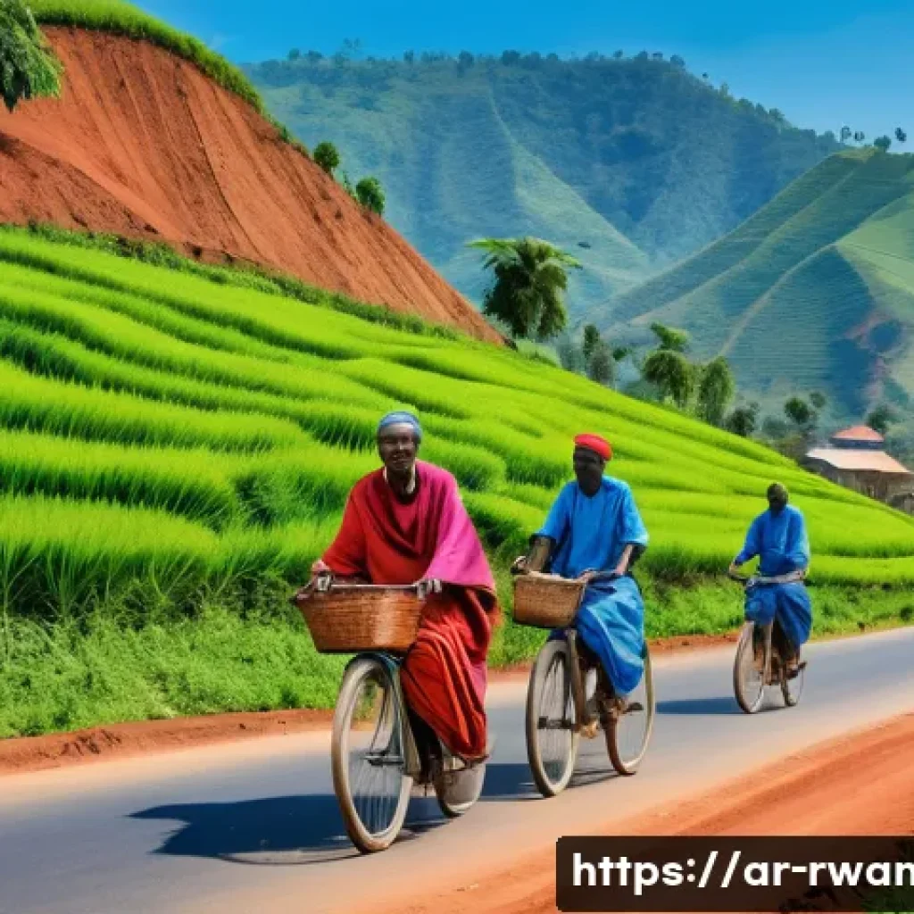 르완다의 주요 공공 정책 - A vibrant rural scene in Rwanda showcasing newly paved roads connecting remote villages to urban cen...