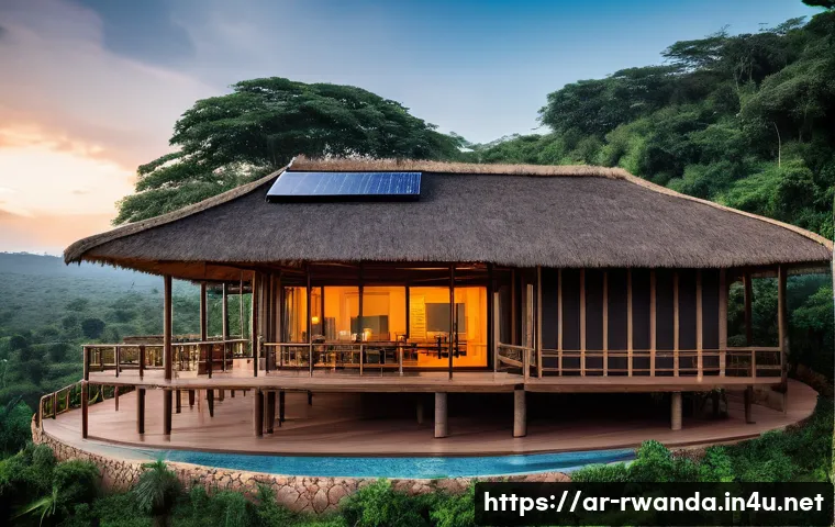 르완다에서의 에코 리조트 - A luxurious eco-friendly wooden lodge nestled in the lush greenery near Akagera National Park, Rwand...