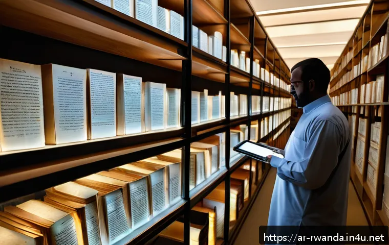 르완다의 국립 도서관 - A vibrant interior scene of a modern Rwandan library archive room, showcasing rows of climate-contro...