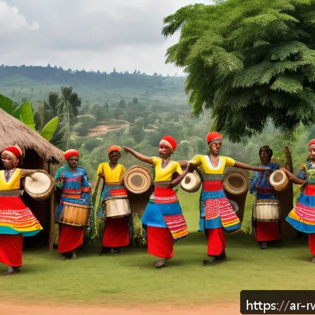 르완다의 주요 국제 문화 행사 - A vibrant traditional Rwandan cultural dance performance featuring dancers wearing colorful traditio...
